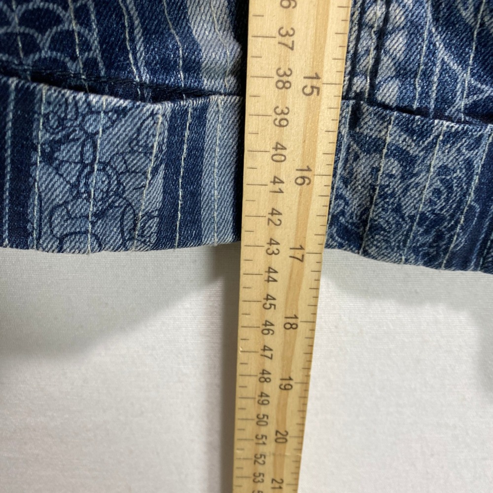 MARITHE FRANCOIS Womens Denim Jacket Blue Striped Dragon Print Cropped Size XL - Picture 6 of 9